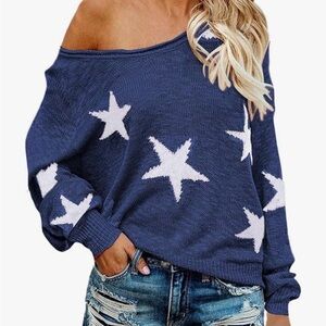 Navy Off-Shoulder Star Sweater Never Worn